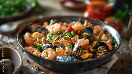 Mediterranean Seafood Bistro Style recipe with shrimp and mussels photo