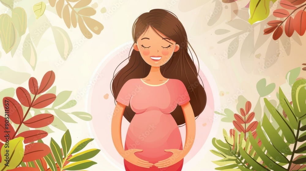 Illustration of a pregnant woman in a cute cartoon style, emphasizing health, care, and pregnancy. Illustration of a pregnant woman in a cute cartoon style, emphasizing health, care, and pregnancy.