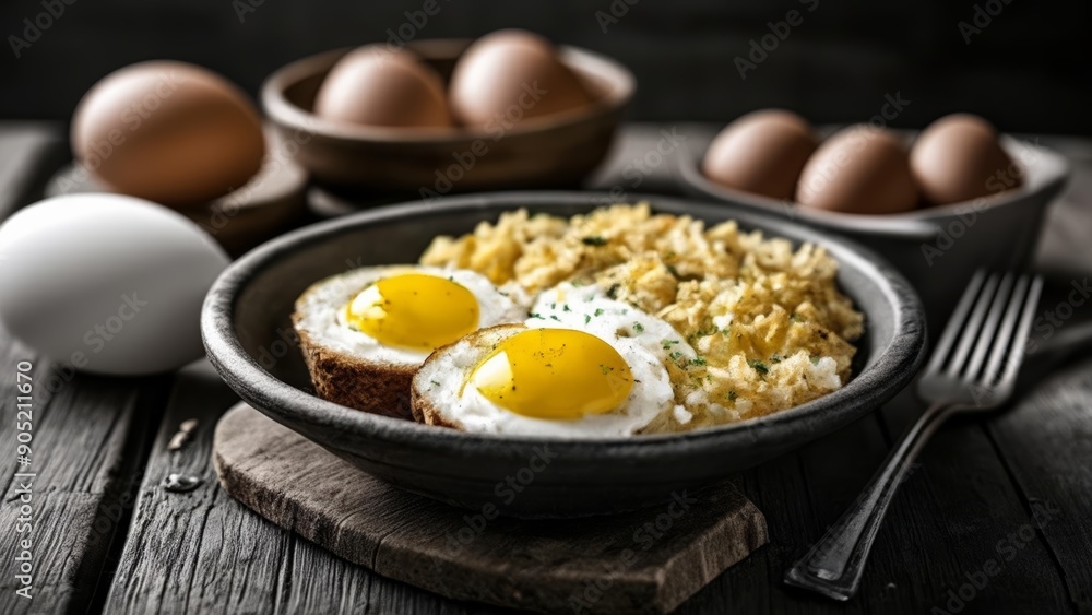 Delicious breakfast spread with eggs and rice Delicious breakfast spread with eggs and rice