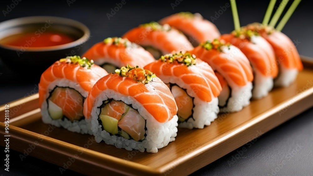 Delicious sushi rolls ready to be savored Delicious sushi rolls ready to be savored