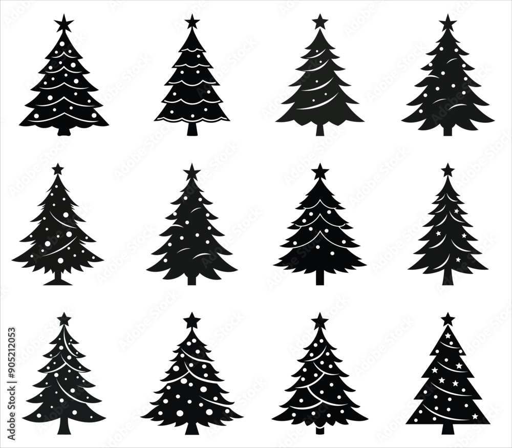 Obraz premium Set of Christmas tree silhouettes vector illustration