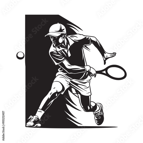 Tennis player black silhouette on white background, vector illustration Stock Vector Image