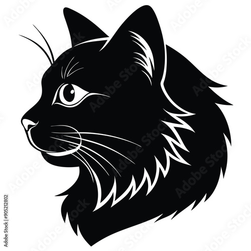 logo of persiana cat face, side view, silhouette, black and white, white background