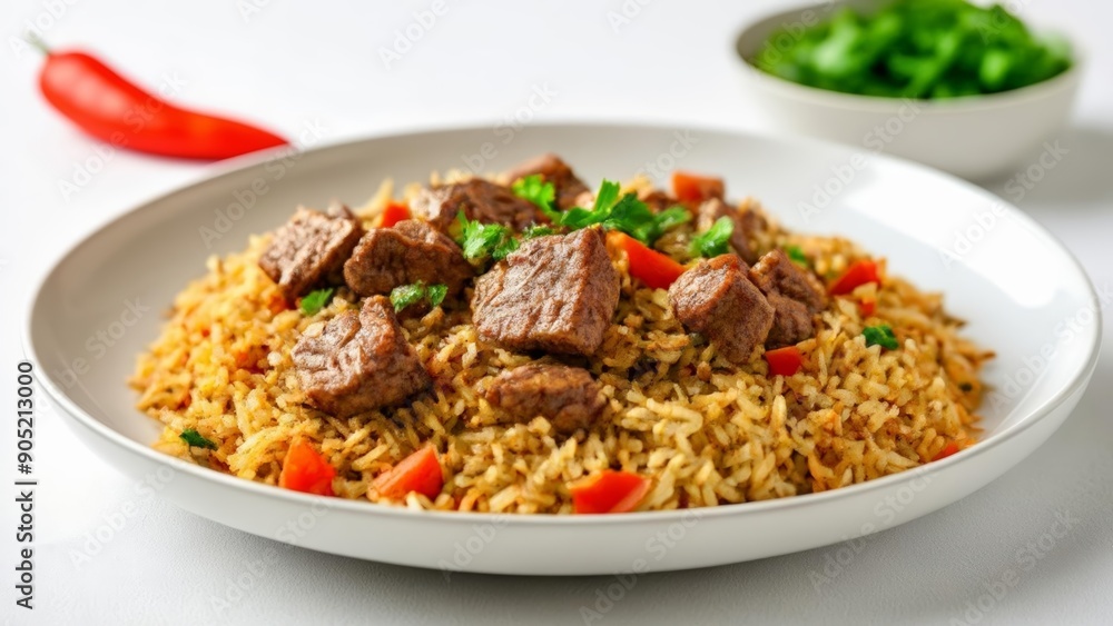 Delicious Beef and Rice Dish with Fresh Vegetables Delicious Beef and Rice Dish with Fresh Vegetables
