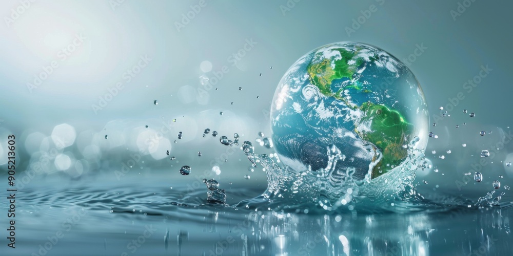 Globular Vision of Sustainability - A Water Droplet Earth Representing Green Energy and Eco-friendly Concepts Globular Vision of Sustainability - A Water Droplet Earth Representing Green Energy and Eco-friendly Concepts