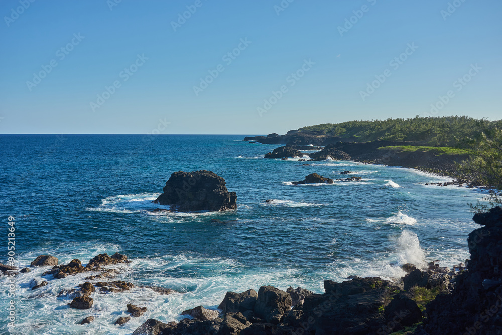 Coastline rock formations on the south part of Mauritius island, Le Souffleur, Pont Naturel, Africa Coastline rock formations on the south part of Mauritius island, Le Souffleur, Pont Naturel, Africa
