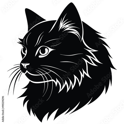 logo of persiana cat face, side view, silhouette, black and white, white background