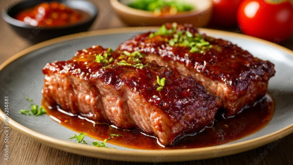 Deliciously glazed meat ready to savor Deliciously glazed meat ready to savor