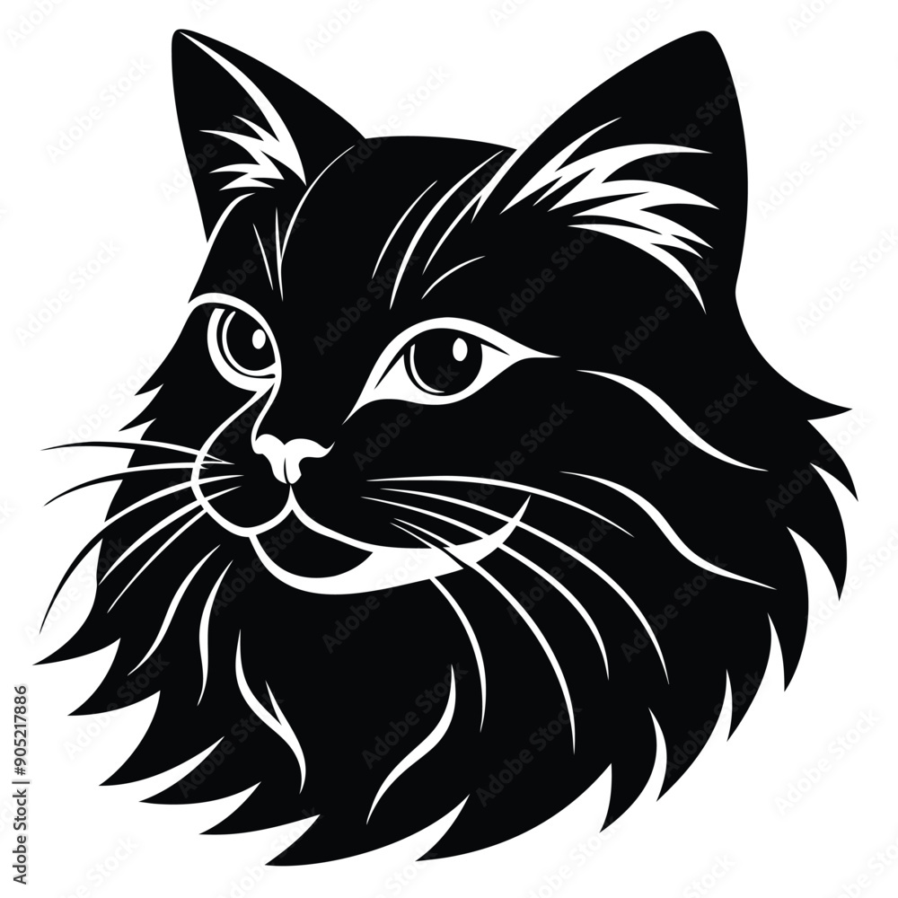 Obraz premium logo of persiana cat face, side view, silhouette, black and white, white background