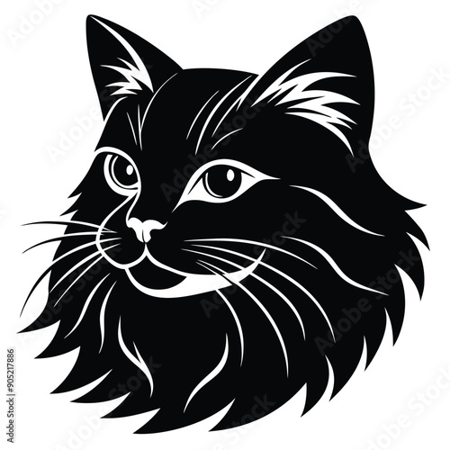 logo of persiana cat face, side view, silhouette, black and white, white background