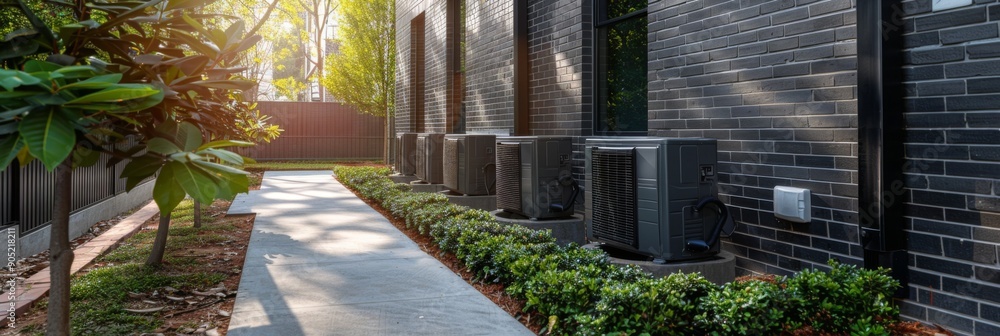 Outdoor Air Conditioning Units Installed on the Ground in a Building's ...