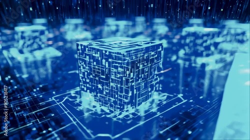 Digital Cube Circle Rotation, Technology and , Digital Data Network and Block chain Connection, Abstract Background