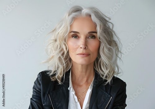 portrait of a beautiful woman with gray hair