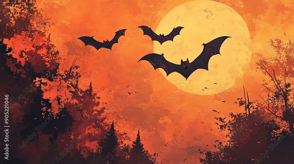 Spooky Halloween Bat Decorations on Orange Spooky Halloween Bat Decorations on Orange
