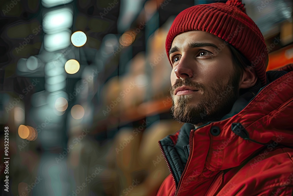 Worker driving a forklift, efficiently transporting materials within a large factory