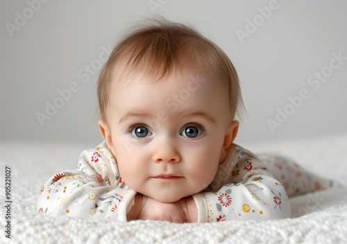 Baby Girl Lying on Stomach photo