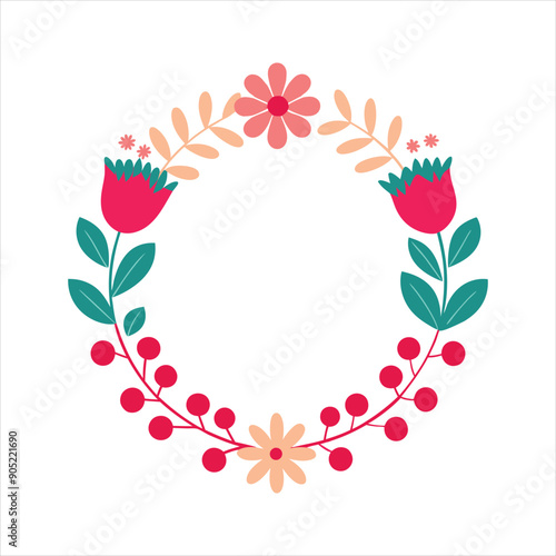 Round Floral Greeting Card Vector – Elegant Botanical Design.