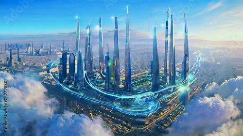Futuristic city saudi arabia, cloud, Internet of things,Aerial view of saudi arabia, vision 2030, saudi arabia, riyadh, holographic city