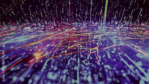 Digital Cyberspace with Particles and Digital Data Network Connections. High Speed Connection and Data Analysis Concept. Seamless Loop. .