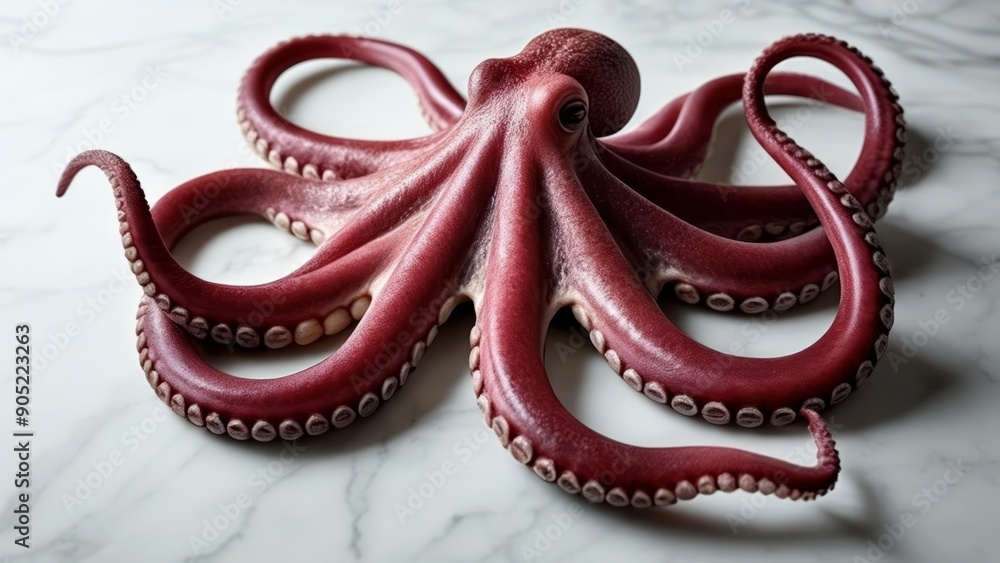 Vibrant Red Octopus on Marble Surface Vibrant Red Octopus on Marble Surface