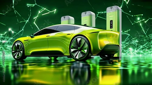 Technology battery high-power electric energy, Green renewable energy battery storage future, technology digital background