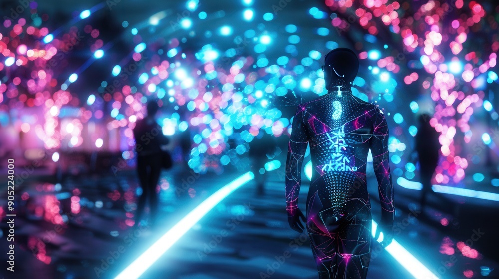 Female shopping in virtual reality world. Futuristic shopping concept. Female shopping in virtual reality world. Futuristic shopping concept.