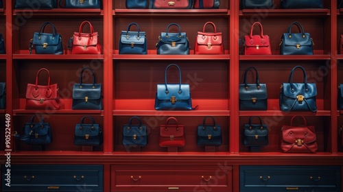 Handbags on display in a luxury handbag store