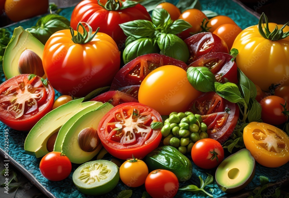 visually appealing meal arrangement colorful patterned background featuring fresh ingredients artistic presentation, food, backdrop, dish, table, design visually appealing meal arrangement colorful patterned background featuring fresh ingredients artistic presentation, food, backdrop, dish, table, design