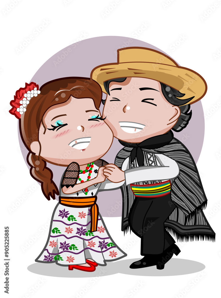 CIMAHI, INDONESIA-AUGUST 1, 2024-Cute chibi boy and girl do paraguay dance wear traditional costume. Vector graphic design character illustration for collection, poster,background,wallpaper,sticker. CIMAHI, INDONESIA-AUGUST 1, 2024-Cute chibi boy and girl do paraguay dance wear traditional costume. Vector graphic design character illustration for collection, poster,background,wallpaper,sticker.