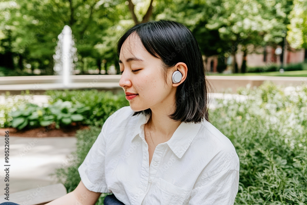 Woman Meditating with Earbuds in Outdoor Park
Woman Meditating with Earbuds in Outdoor Park