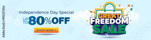 Sale shopping offer banner concept for Independence day of India.  Freedom sale 80% off.