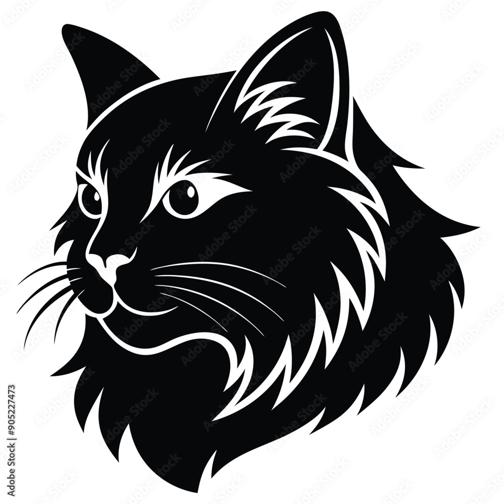Fototapeta premium logo of persiana cat face, side view, silhouette, black and white, white background