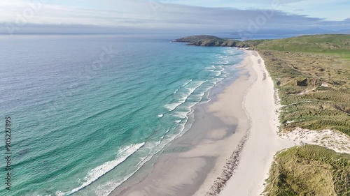 Aerial view of Traigh Eais beach, Barra, Western Isles, Scotland photo