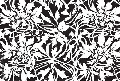 art vintage monochrome watercolor and graphic floral pattern with leaves on light background; Seamless Pattern; Illustration