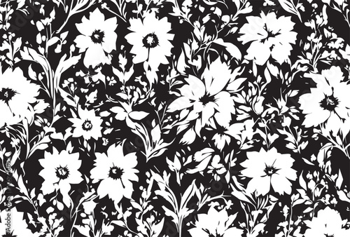 art vintage monochrome watercolor and graphic floral pattern with leaves on light background; Seamless Pattern; Illustration