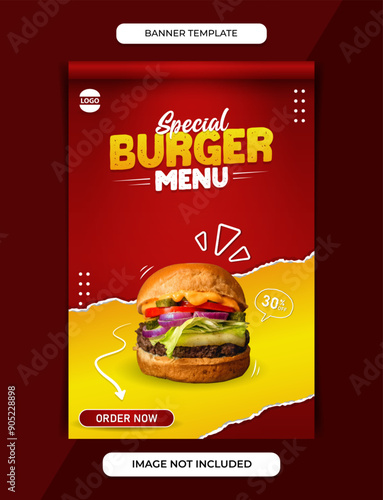 Special burger menu  banner template for social media post or for printing with special offer