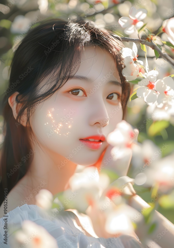 Beautiful Asian Woman Portrait With Flowers Beautiful Asian Woman Portrait With Flowers