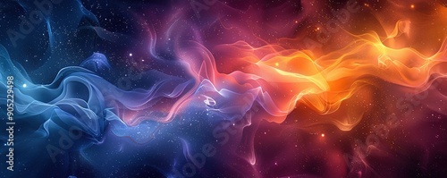 Abstract Cosmic Nebula with Swirling Glowing Streams of Light