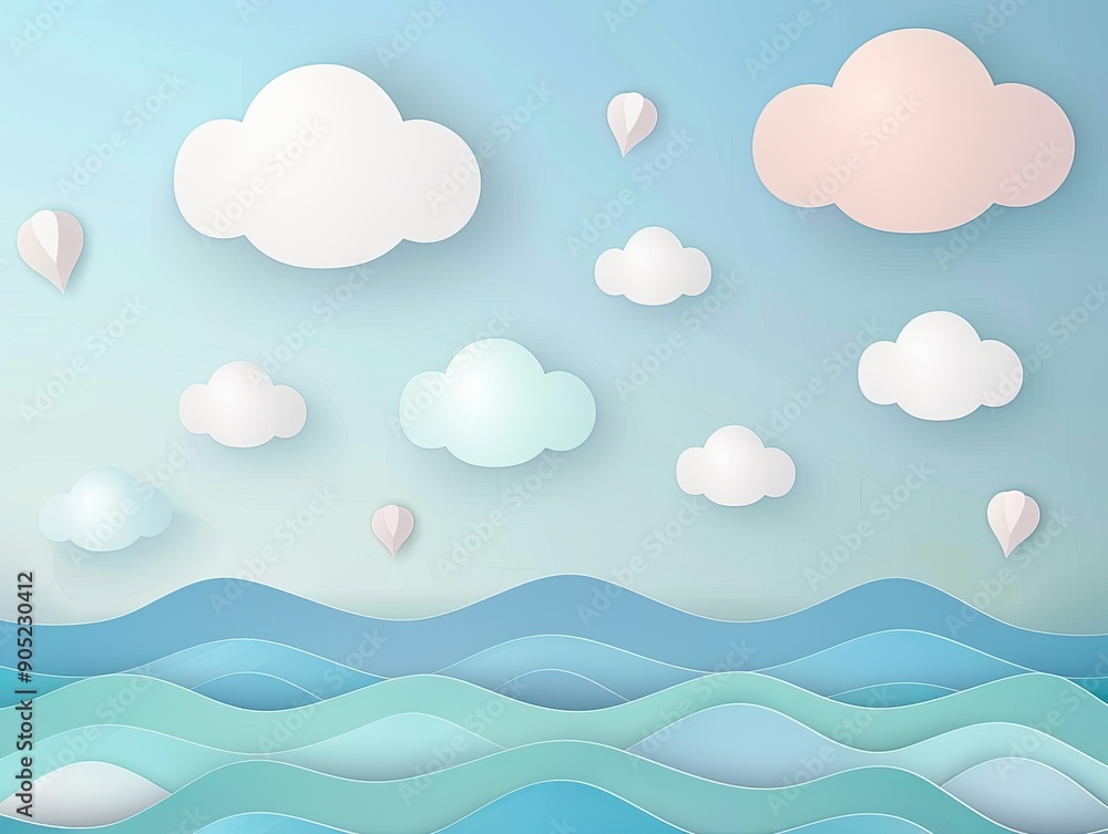 Serene clouds float above gentle waves in this calming, minimalist artwork. Perfect for creating a peaceful atmosphere. Serene clouds float above gentle waves in this calming, minimalist artwork. Perfect for creating a peaceful atmosphere.