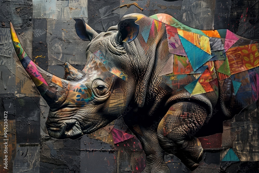 Obraz premium Abstract illustration of a rhinoceros on a dark background