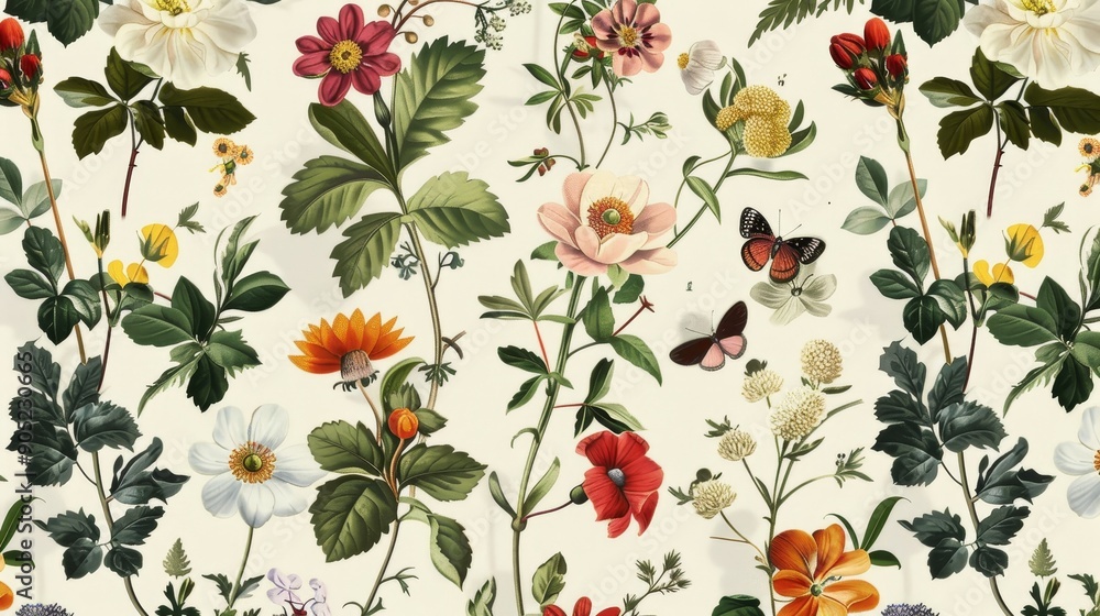 Seamless Pattern Background Featuring a Collection of Flowers Seamless Pattern Background Featuring a Collection of Flowers