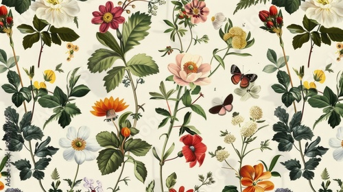 Seamless Pattern Background Featuring a Collection of Flowers