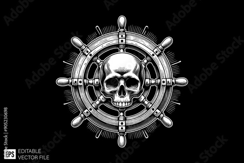 skull head black and white vector clip art silhouette graphic design