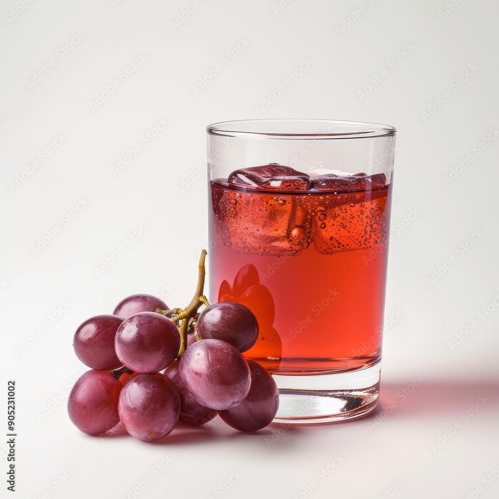 Medium shot of Glass of grape juice near the grape, isolated on a white background Medium shot of Glass of grape juice near the grape, isolated on a white background