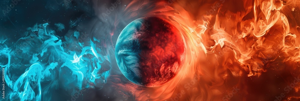 Fototapeta premium Blue and Red Fiery Sphere