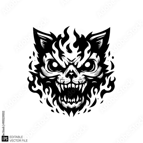 cat skull head vector