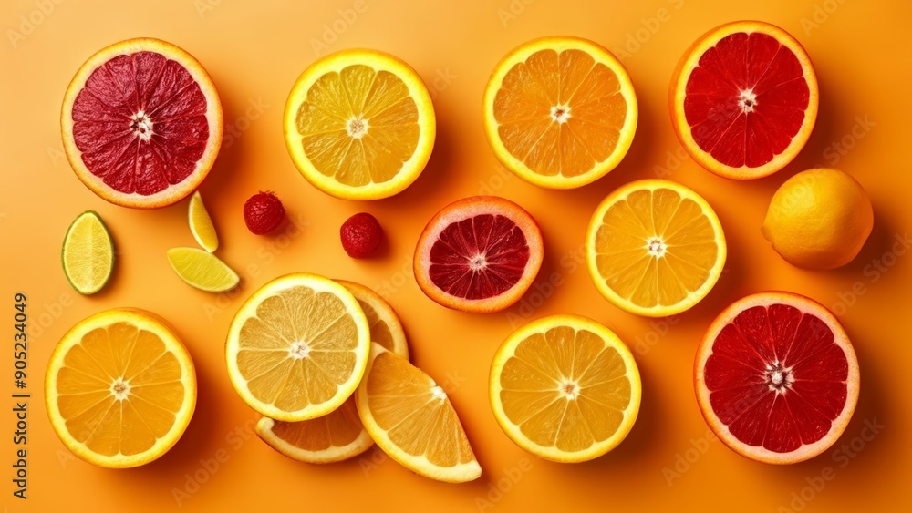 Obraz premium Vibrant citrus fruits sliced and ready to enjoy