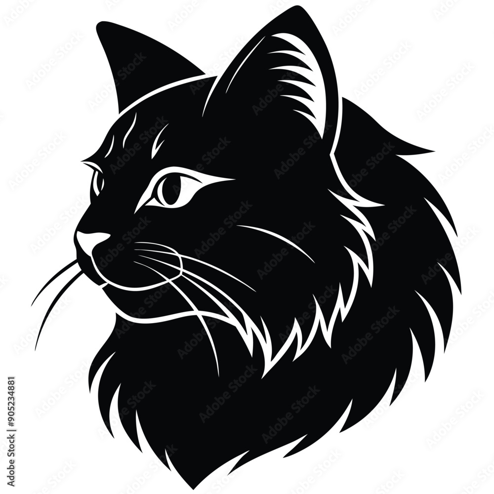 logo of persiana cat face, side view, silhouette, black and white, white background logo of persiana cat face, side view, silhouette, black and white, white background
