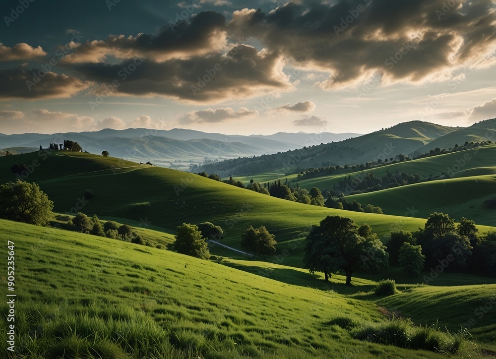 Fototapeta premium Green hills lanscape cut out