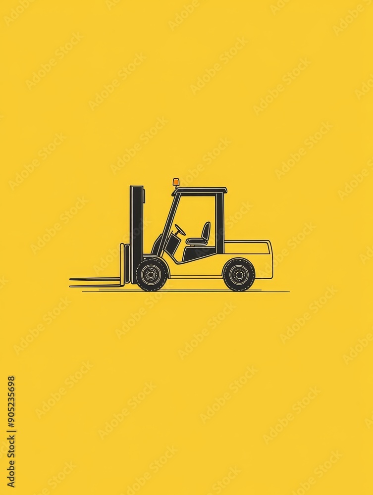 A yellow forklift against a yellow background, symbolizing industrial efficiency, material handling, logistics, transportation, and warehouse work. A yellow forklift against a yellow background, symbolizing industrial efficiency, material handling, logistics, transportation, and warehouse work.